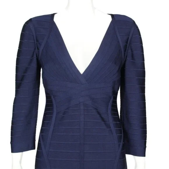 HERVE LEGER JOANA Navy Blue Bandage 3/4 Sleeve Dress sz Medium /791 - Picture 3 of 7